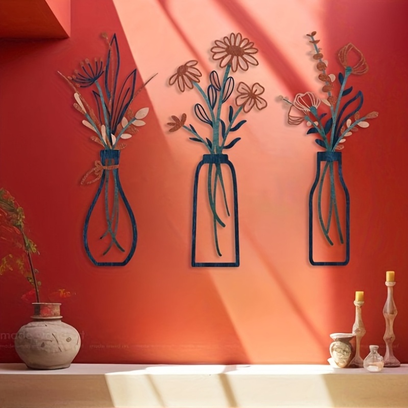 Home Decor Design Interior - 3 Büyük Çiçek Desenli Duvar Sanatı