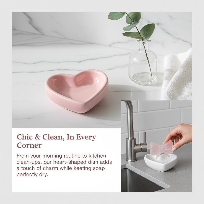 Vanity Home Decor - Sevimli Fiyonklu Kalp Şeklinde Seramik Sabunluk,