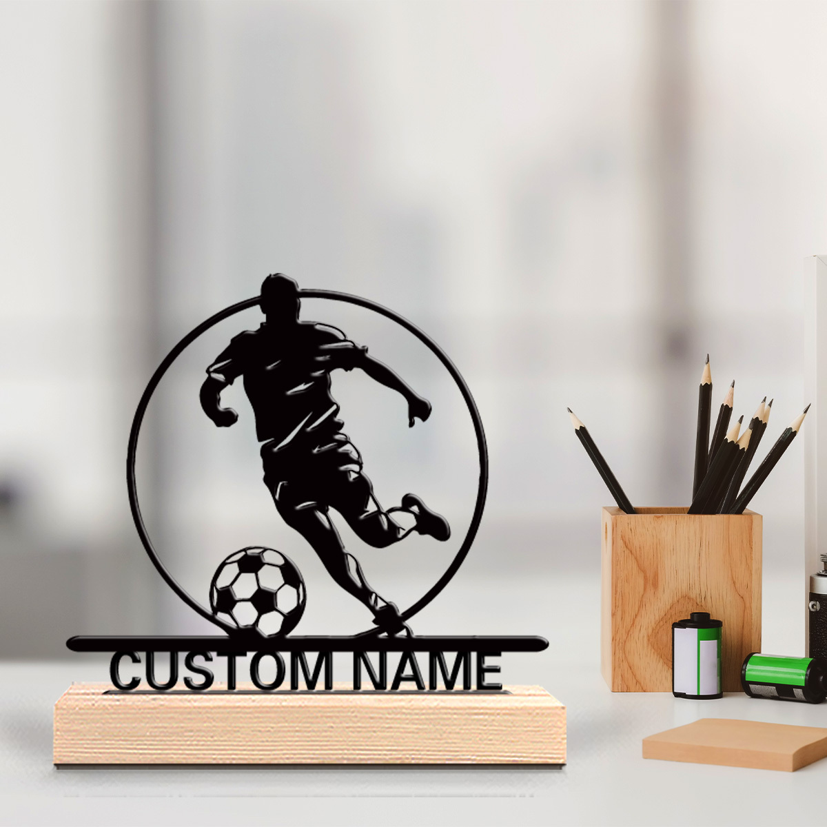 Home Decor Design - İsme Özel Metal Futbolcu Heykeli, Ahşap
