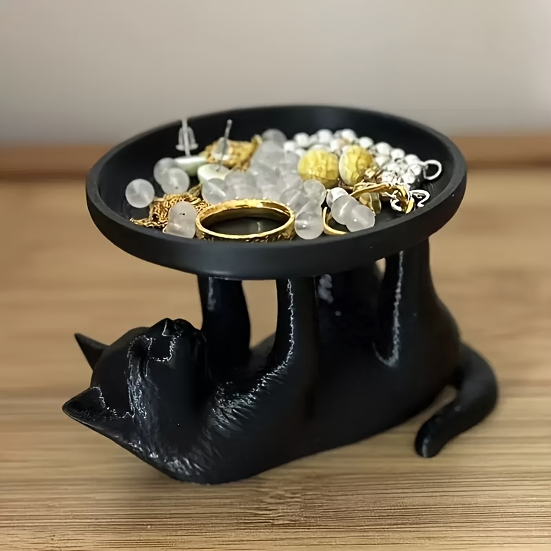 Vanity Home Decor - Sevimli Siyah Kedi Takı Tepsisi Reçine