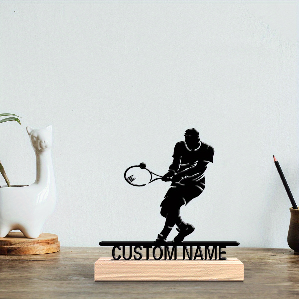 Home Decor Design Interior - Kişiselleştirilmiş Tenis Oyuncusu Metal Heykeli Ahşap
