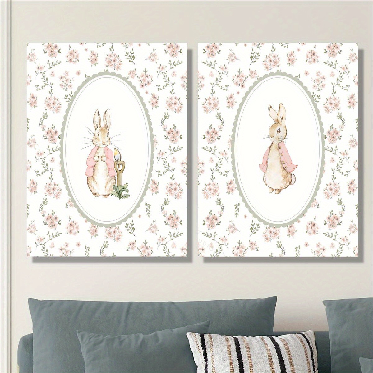 Home Decor Design Interior - 2 adet Retro Paskalya Tavşanı Kanvas