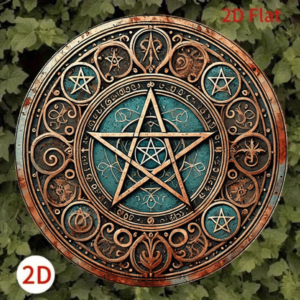 Home Decor Enthusiast - Vintage Wiccan Pentagram Metal Tabelası -