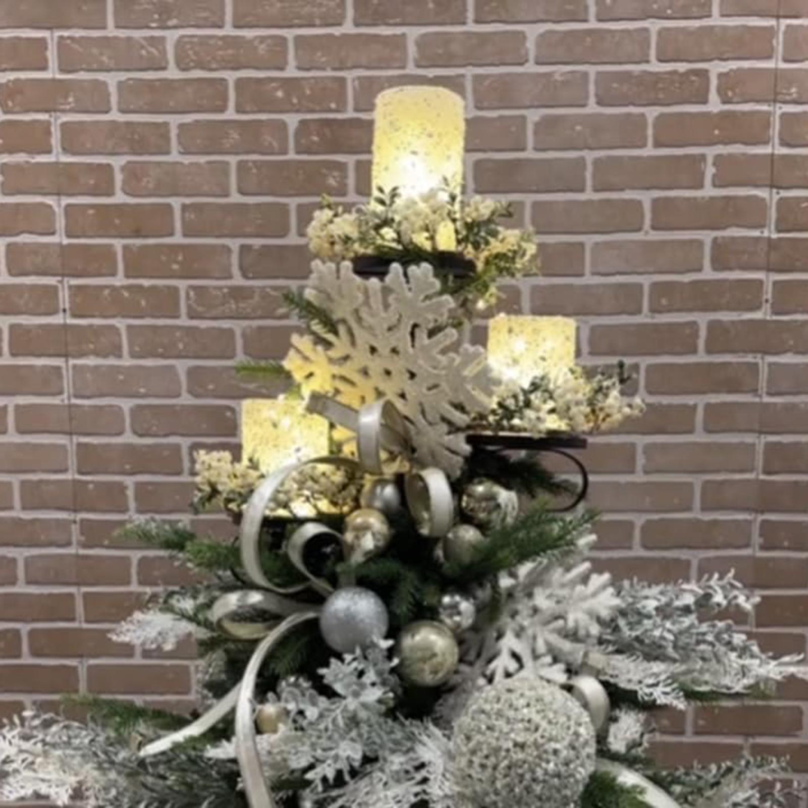 Home Decor Xmas - Metal Siyah Üçlü Ağaç Tepesi Şamdanı,