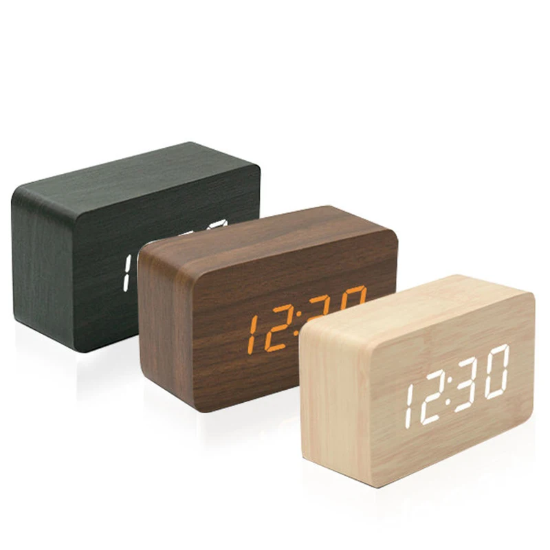 Vintage Alarm Clock - Ahşap dijital alarmlı saat saat yatak