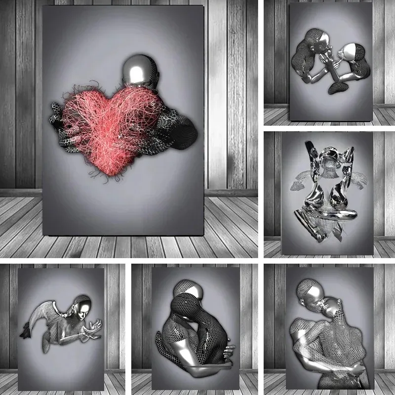 Home Decor Design Interior - Metal Figür Heykeli Sanat Kanvas Tablosu