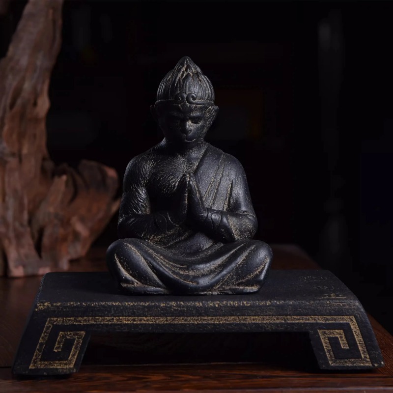 Victory Home Decor - Taştan Oyma Siyah WuKong Efsane Heykeli,